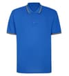 Thumbnail Bright blue polo shirt with tipped collar, front view.